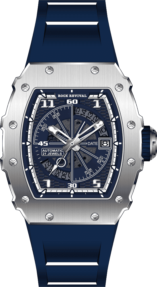 Rock Revival Wolf RRA.8112.BL Automatic Watch - Blue Dial Tonneau Case Front View