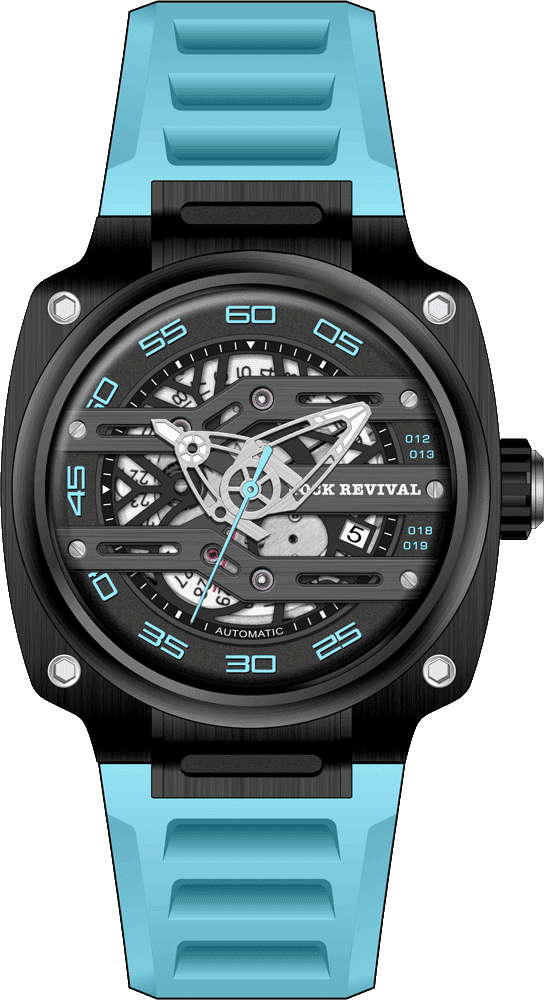 Rock Revival Macaw RRA.9037.B.TQ Automatic Watch - Black and Turquoise Dial Square Case Front View
