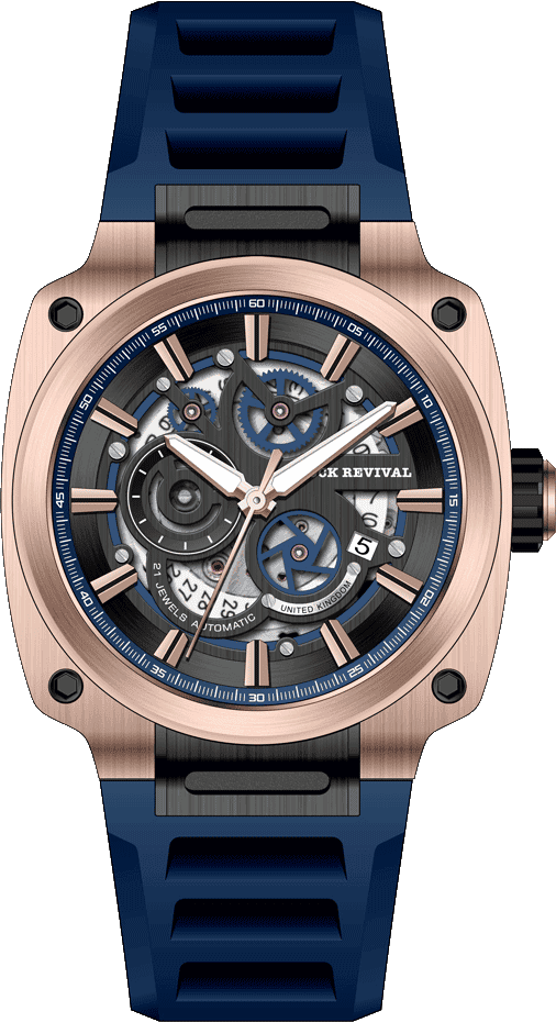 Rock Revival Macaw RRA.9038.RG.BL Quartz Watch - Blue and Black Dial Square Case Front View