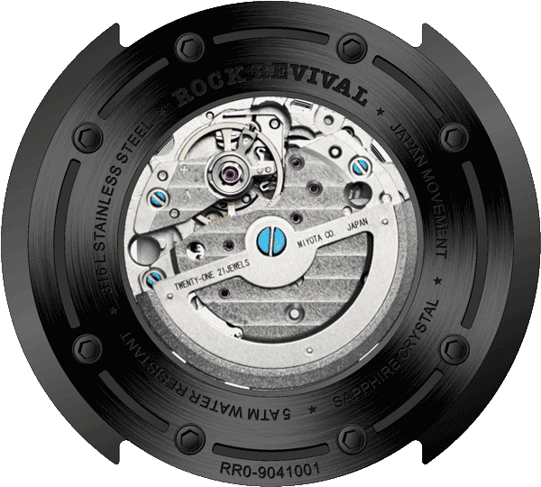 Rock Revival Hawk RRA.9041.B.B - Sapphire Crystal and Black Dial Detail