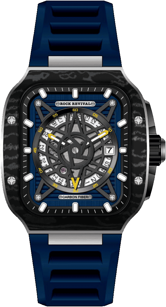 Rock Revival Wolf RRA.9056.BL Automatic Watch - Blue Dial Square Case Front View