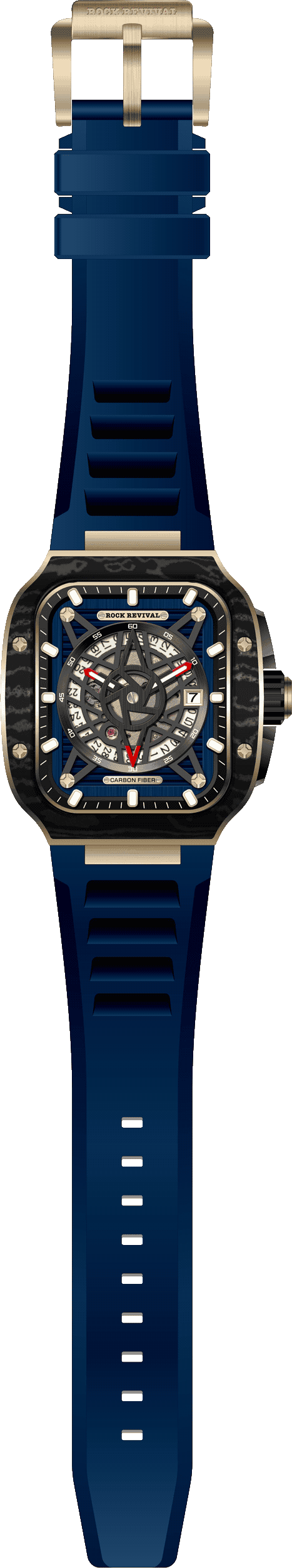 Rock Revival Wolf RRA.9056.YG.BL - Caseback and Strap View