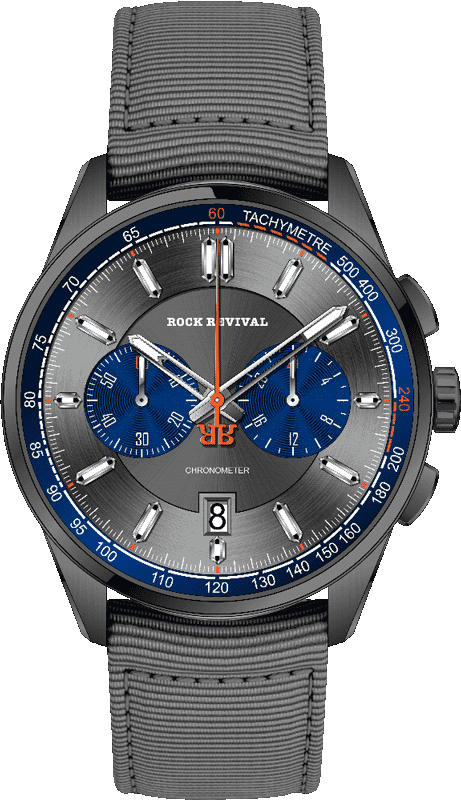 Rock Revival Kite RRQ-8373-3 Quartz Watch - Grey and Blue Dial Round Case Front View