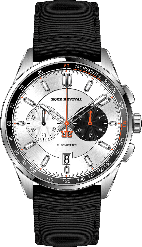 Rock Revival Kite RRQ-8373-5 Quartz Watch - Silver and Black Dial Round Case Front View