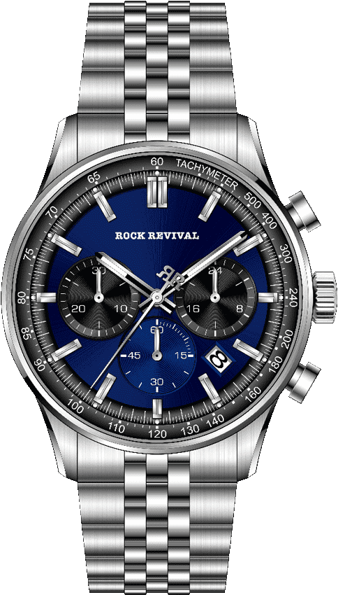 Rock Revival Oxford RRQ-8388-4 Quartz Watch - Blue and Black Dial Round Case Front View