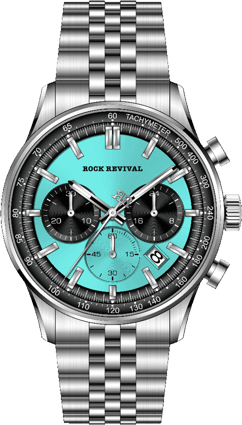 Rock Revival Oxford RRQ-8388-8 Quartz Watch - Turquoise and Black Dial Round Case Front View