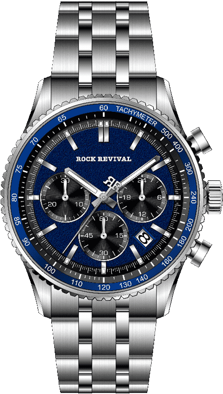 Rock Revival Kite RRQ-8407-1 Quartz Watch - Blue and Black Dial Round Case Front View