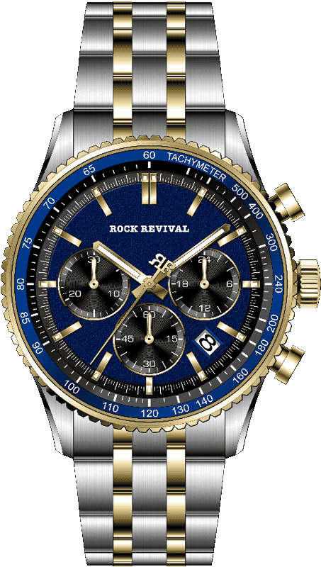 Rock Revival Kite RRQ-8407-3 Quartz Watch - Blue and Black Dial Round Case Front View
