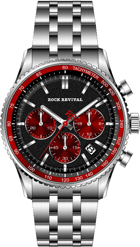 Rock Revival Kite RRQ-8407-6 Quartz Watch - Black and Red Dial Round Case Front View