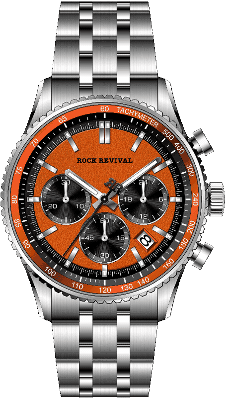 Rock Revival Kite RRQ-8407-7 Quartz Watch - Orange and Black Dial Round Case Front View