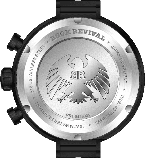 Rock Revival Macaw RRQ-8429-1 - Sapphire Crystal and Black and Red Dial Detail