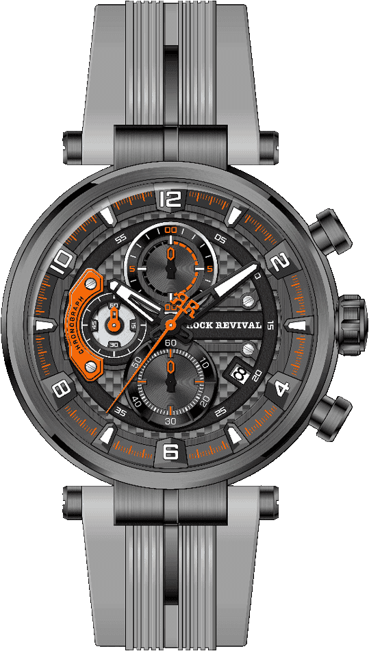 Rock Revival Macaw RRQ-8429-7 Quartz Watch - Grey and Orange Dial Round Case Front View