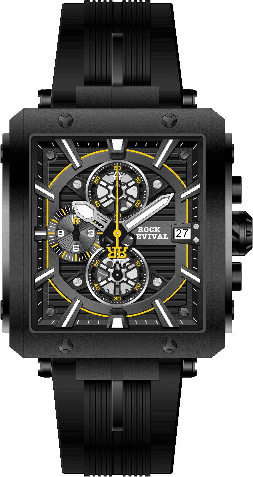 Rock Revival Macaw RRQ-9047-10 Quartz Watch - Black and Yellow Dial Square Case Front View