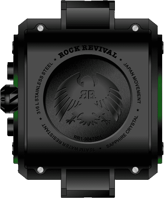 Rock Revival Macaw RRQ-9047-4 - Sapphire Crystal and Black and Green Dial Detail