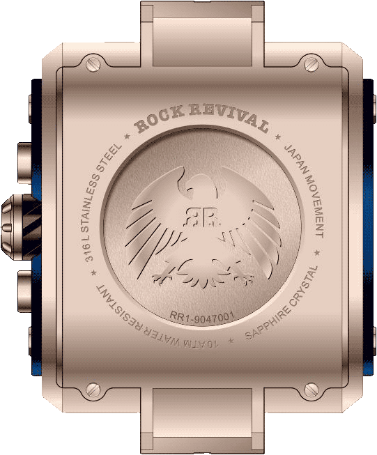Rock Revival Macaw RRQ-9047-7 - Sapphire Crystal and Black and Blue Dial Detail