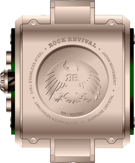 Rock Revival Macaw RRQ-9047-9 - Sapphire Crystal and Black and Green Dial Detail