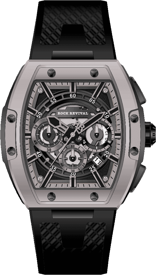 Rock Revival Wolf RRQ-9051-2 Quartz Watch - Black Dial Tonneau Case Front View