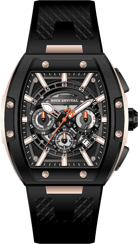 Rock Revival Wolf RRQ-9051-3 Quartz Watch - Black Dial Tonneau Case Front View