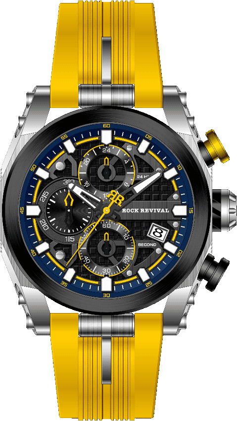 Rock Revival Kite RRQ-9052-1 Quartz Watch - Black and Yellow Dial Round Case Front View