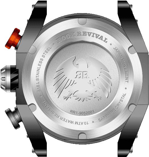 Rock Revival Kite RRQ-9052-2 - Sapphire Crystal and Grey and Orange Dial Detail