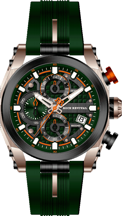 Rock Revival Kite RRQ-9052-4 Quartz Watch - Green and Orange Dial Round Case Front View