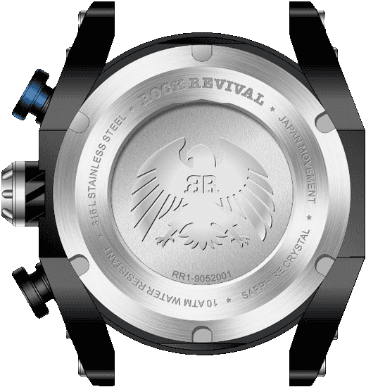 Rock Revival Kite RRQ-9052-5 - Sapphire Crystal and Black and Blue Dial Detail