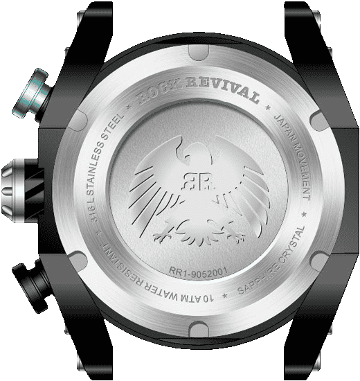 Rock Revival Kite RRQ-9052-6 - Sapphire Crystal and Black and Turquoise Dial Detail