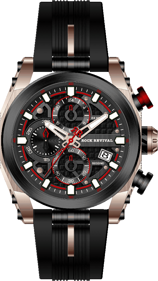 Rock Revival Kite RRQ-9052-8 Quartz Watch - Black and Red Dial Round Case Front View