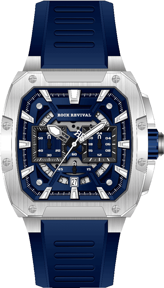 Rock Revival Wolf RRQ-9059-3 Quartz Watch - Blue and Black Dial Square Case Front View