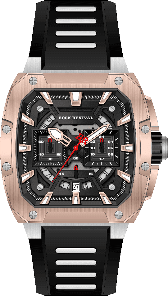 Rock Revival Wolf RRQ-9059-7 Quartz Watch - Black Dial Square Case Front View
