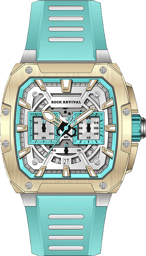 Rock Revival Wolf RRQ-9059-8 Quartz Watch - Silver and Turquoise Dial Square Case Front View