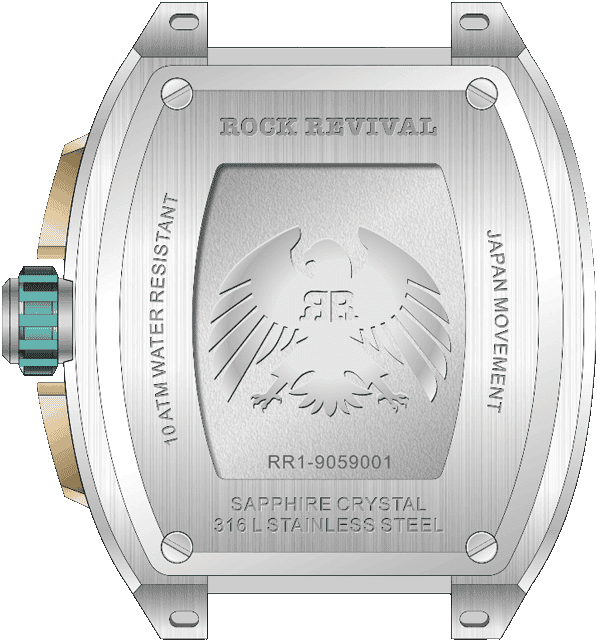 Rock Revival Wolf RRQ-9059-8 - Sapphire Crystal and Silver and Turquoise Dial Detail