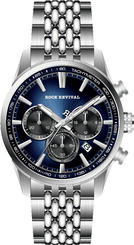Rock Revival Kite RRQ-9062-5 Quartz Watch - Blue and Black Dial Round Case Front View