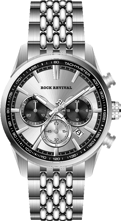 Rock Revival Kite RRQ-9062-6 Quartz Watch - Silver and Black Dial Round Case Front View