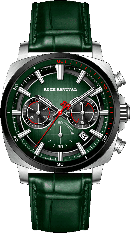 Rock Revival Kite RRQ-9067-2 Quartz Watch - Green and Black Dial Tonneau Case Front View