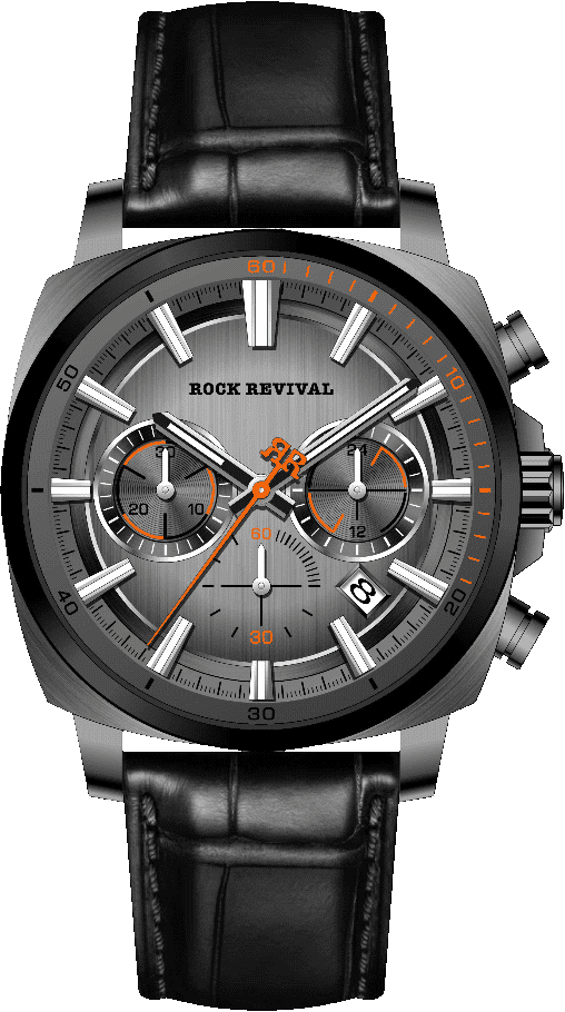 Rock Revival Kite RRQ-9067-5 Quartz Watch - Grey and Orange Dial Round Case Front View