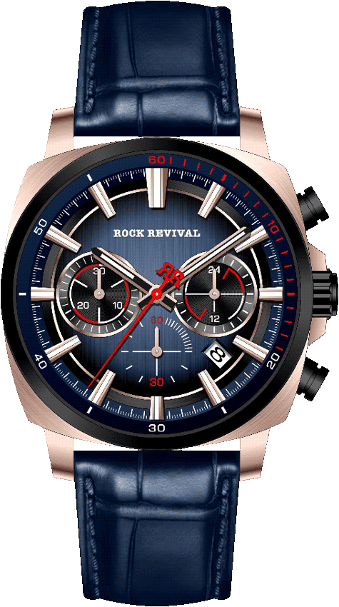 Rock Revival Kite RRQ-9067-6 Quartz Watch - Blue and Black Dial Tonneau Case Front View