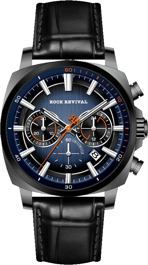 Rock Revival Kite RRQ-9067-8 Quartz Watch - Blue and Black Dial Tonneau Case Front View