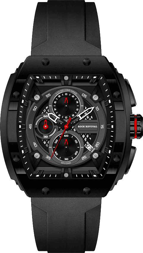 Rock Revival Macaw RRQ.6413.B.B Quartz Watch - Black Dial Tonneau Case Front View