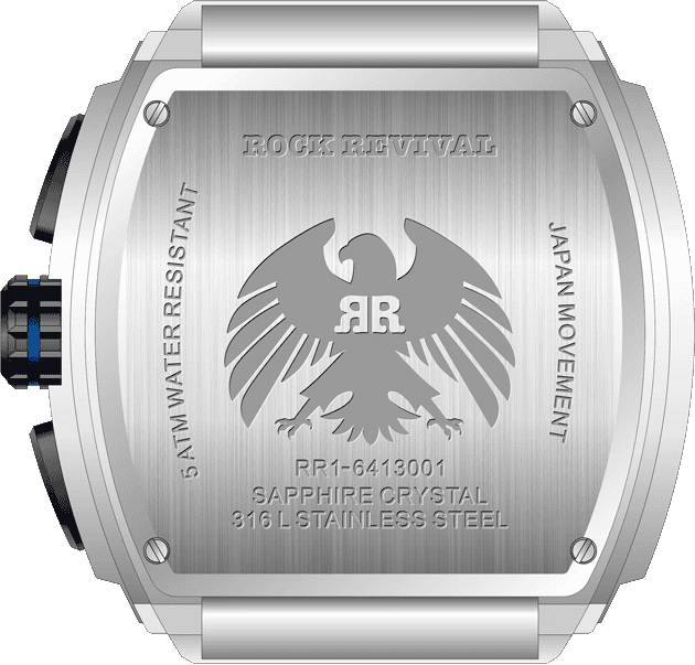Rock Revival Macaw RRQ.6413.BL - Sapphire Crystal and Black and Blue Dial Detail