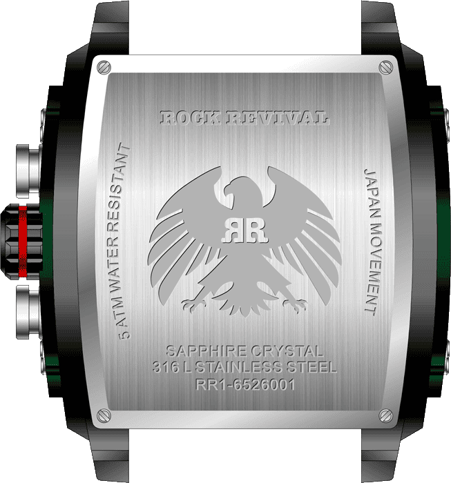 Rock Revival Macaw RRQ.6526.B.G - Sapphire Crystal and Green Dial Detail