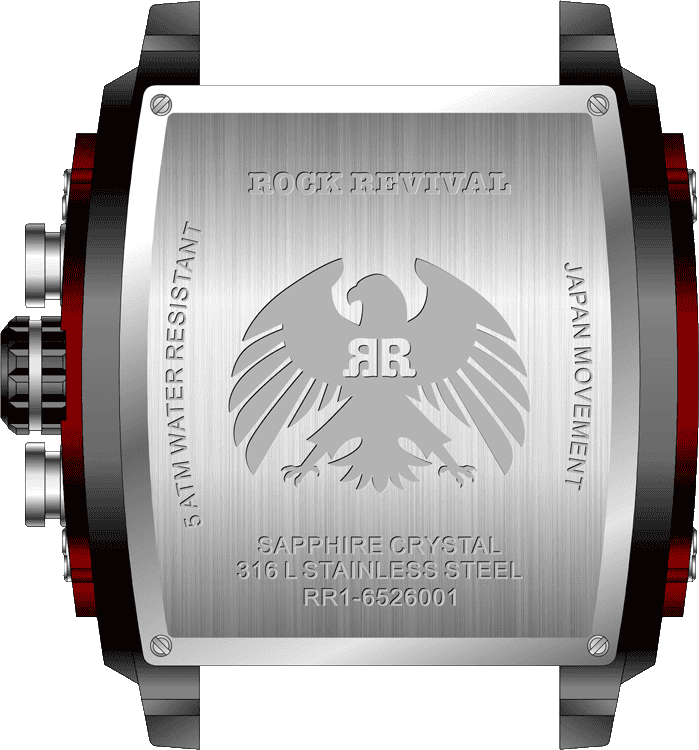 Rock Revival Macaw RRQ.6526.B.R - Sapphire Crystal and Black Dial Detail