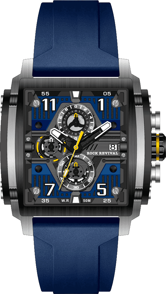 Rock Revival Macaw RRQ.6526.BL Quartz Watch - Blue Dial Square Case Front View