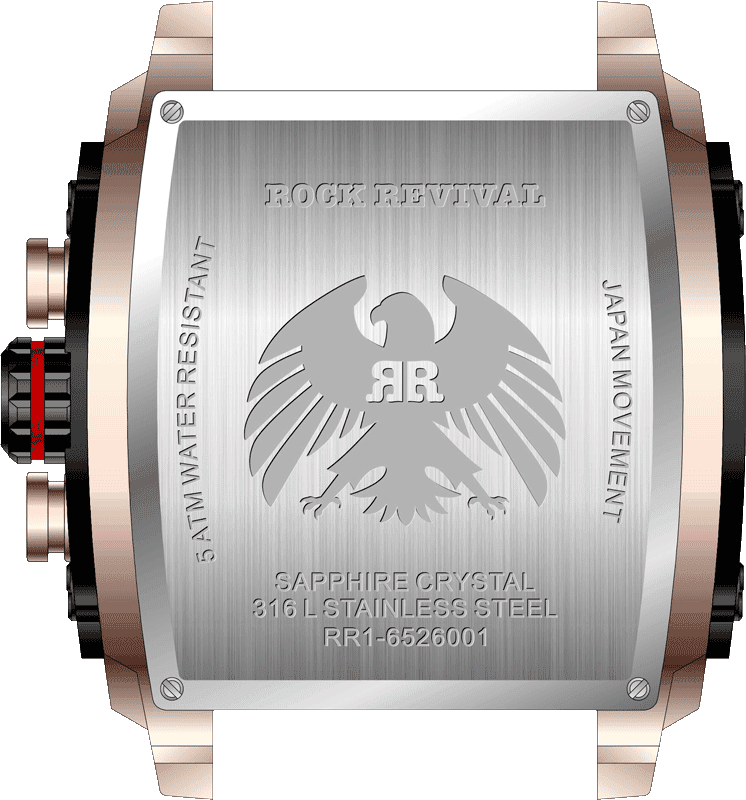 Rock Revival Macaw RRQ.6526.RG.B - Sapphire Crystal and Black Dial Detail