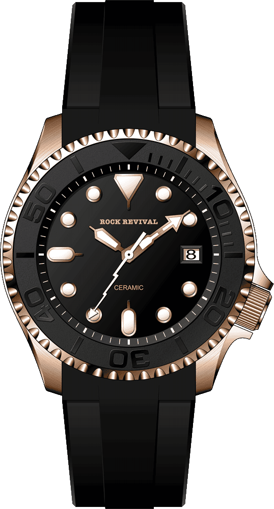 Rock Revival Kite RRQ.8141.RG.B Quartz Watch - Black Dial Round Case Front View
