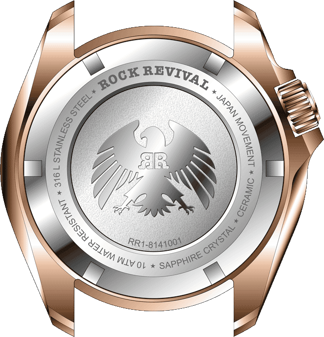 Rock Revival Kite RRQ.8141.RG.B - Sapphire Crystal and Black Dial Detail
