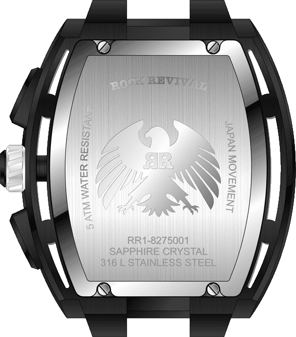 Rock Revival Macaw RRQ.8275.B.W - Sapphire Crystal and White and Black Dial Detail