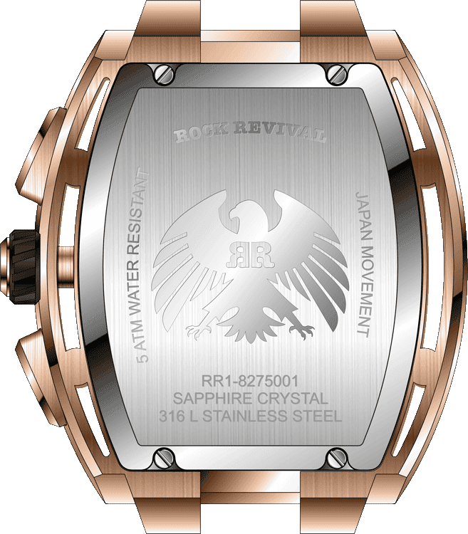 Rock Revival Macaw RRQ.8275.RG.B - Sapphire Crystal and Black Dial Detail