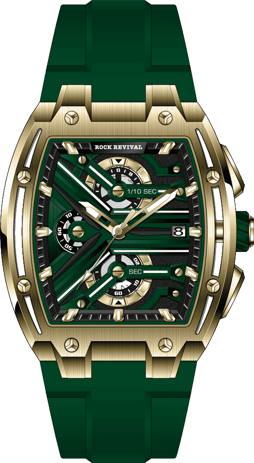 Rock Revival Macaw RRQ.8275.YG.G Quartz Watch - Green Dial Tonneau Case Front View