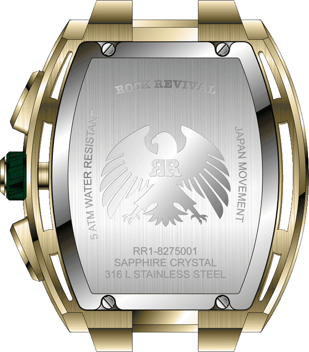 Rock Revival Macaw RRQ.8275.YG.G - Sapphire Crystal and Green Dial Detail